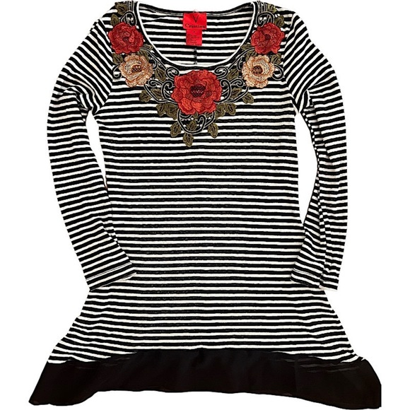 V Cristina Tops - V Christina Embroidered Striped Top